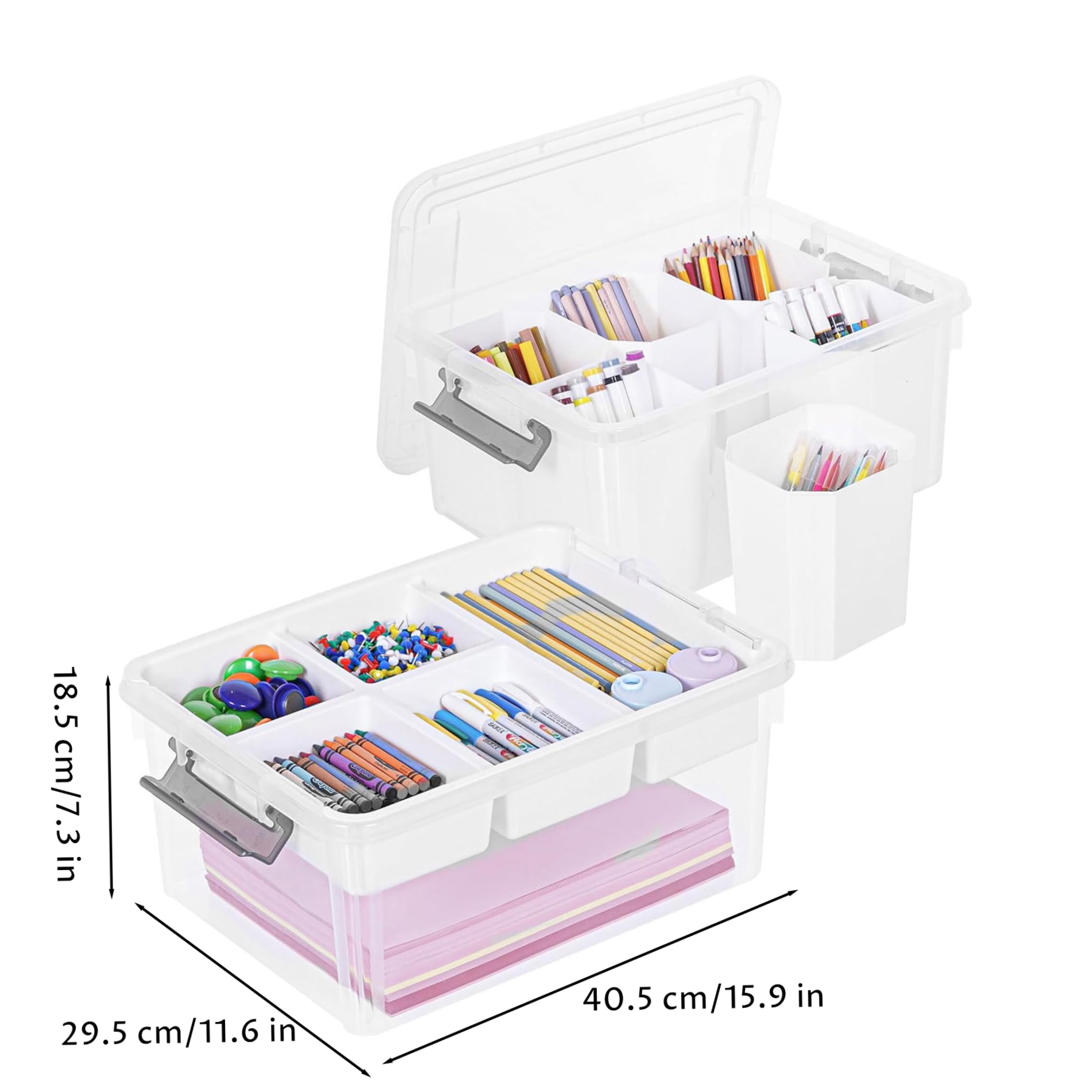 Bastel-Aufbewahrungsbox|Bastel-Organizer, 2er-Pack, durchsichtige 17qt-Aufbewahrungsbehälter mit festem Fach und Deckel