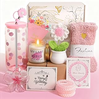 Birthday Gifts for Women, Teen Girls, Her, Unique Happy Birthday Gift Baskets for Best Friend Sister Daughter, Women Christmas Gifts Box for Girl Wife Girlfriends,14pcs Rose Gift Set(Pink)