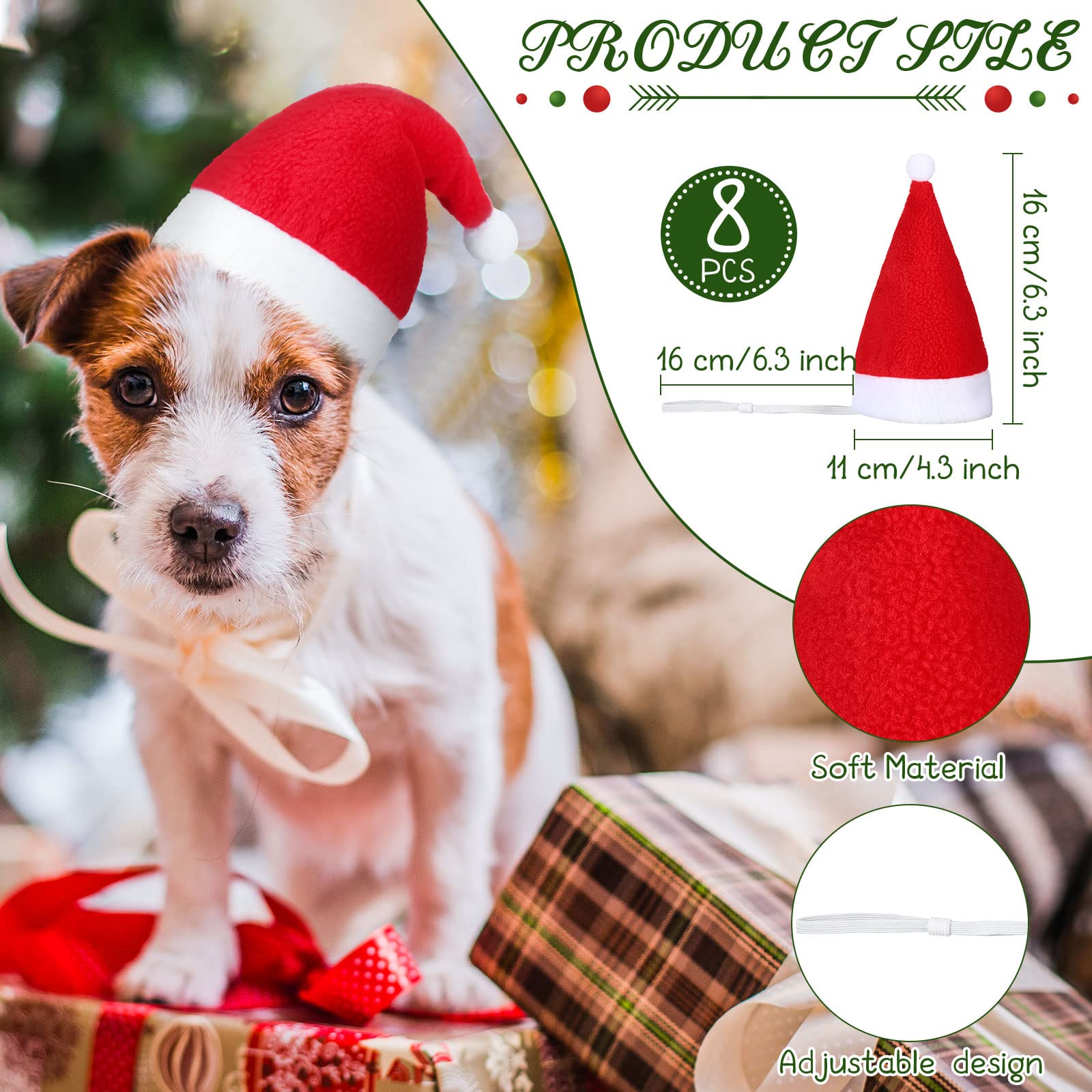 Svee 8 Pieces Christmas Santa Hats for Small Dogs Cats with Adjustable Chin Strap Xmas Costumes Supplies 3D Christmas Dogs Hats for Pet Puppy Kitten Winter Party Dress up Props Gifts(Simple Pattern) - Image 2