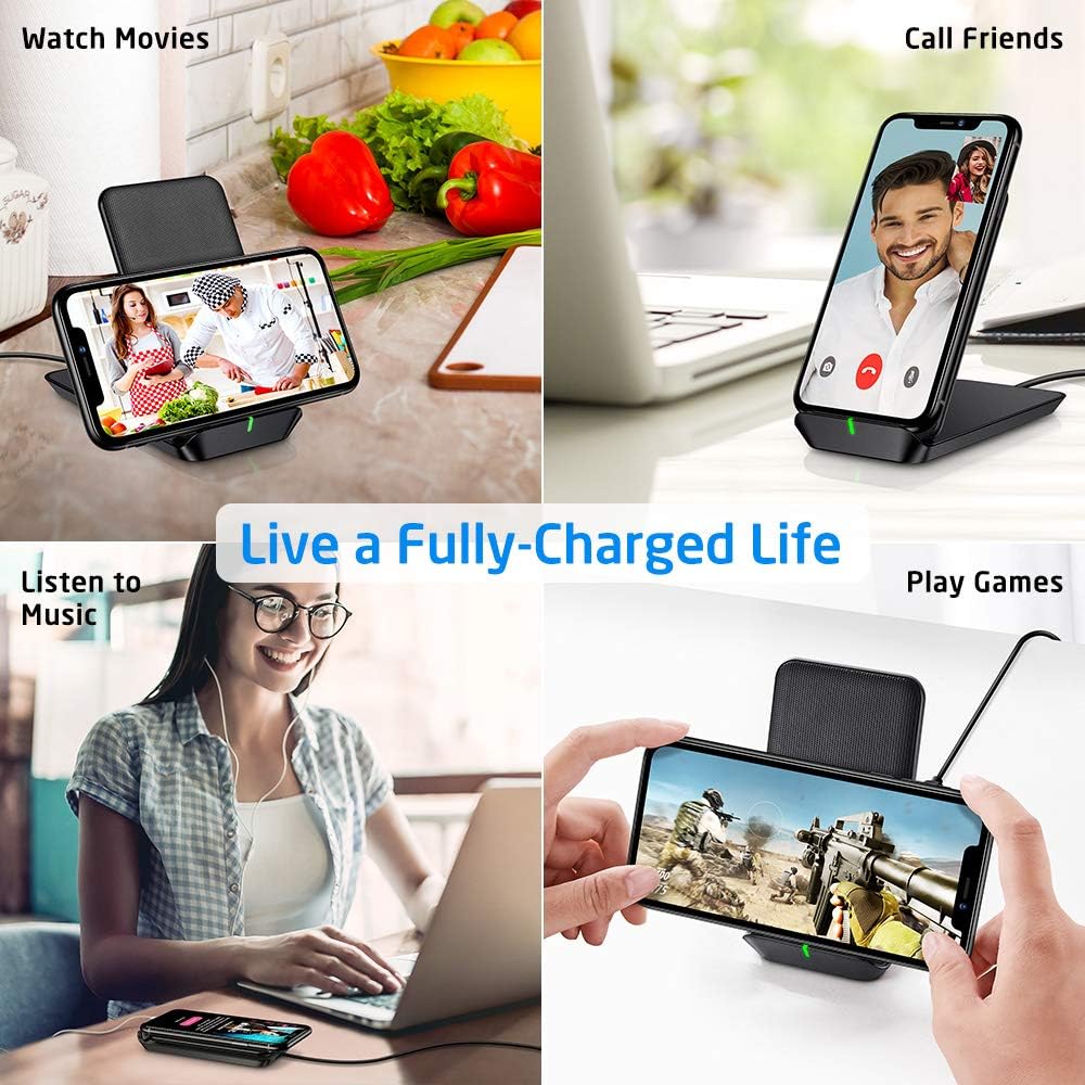 ESR Foldable Wireless Charger, Shift Fast Wireless Charging Stand & Pad, Fast-Charging Compatible with iPhone 11/11 Pro Max/SE/XR/XS Max/XS/X, Galaxy S20/S20+/S20 Ultra/Note10, 5W for Pixel 3/4, Black
