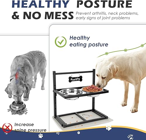 Miniatura 2 de ADENGL Cuencos elevados para perros con comedero lento, 5 alturas ajustables, antideslizantes, marco de metal duradero, tapete a prueba de derrames,