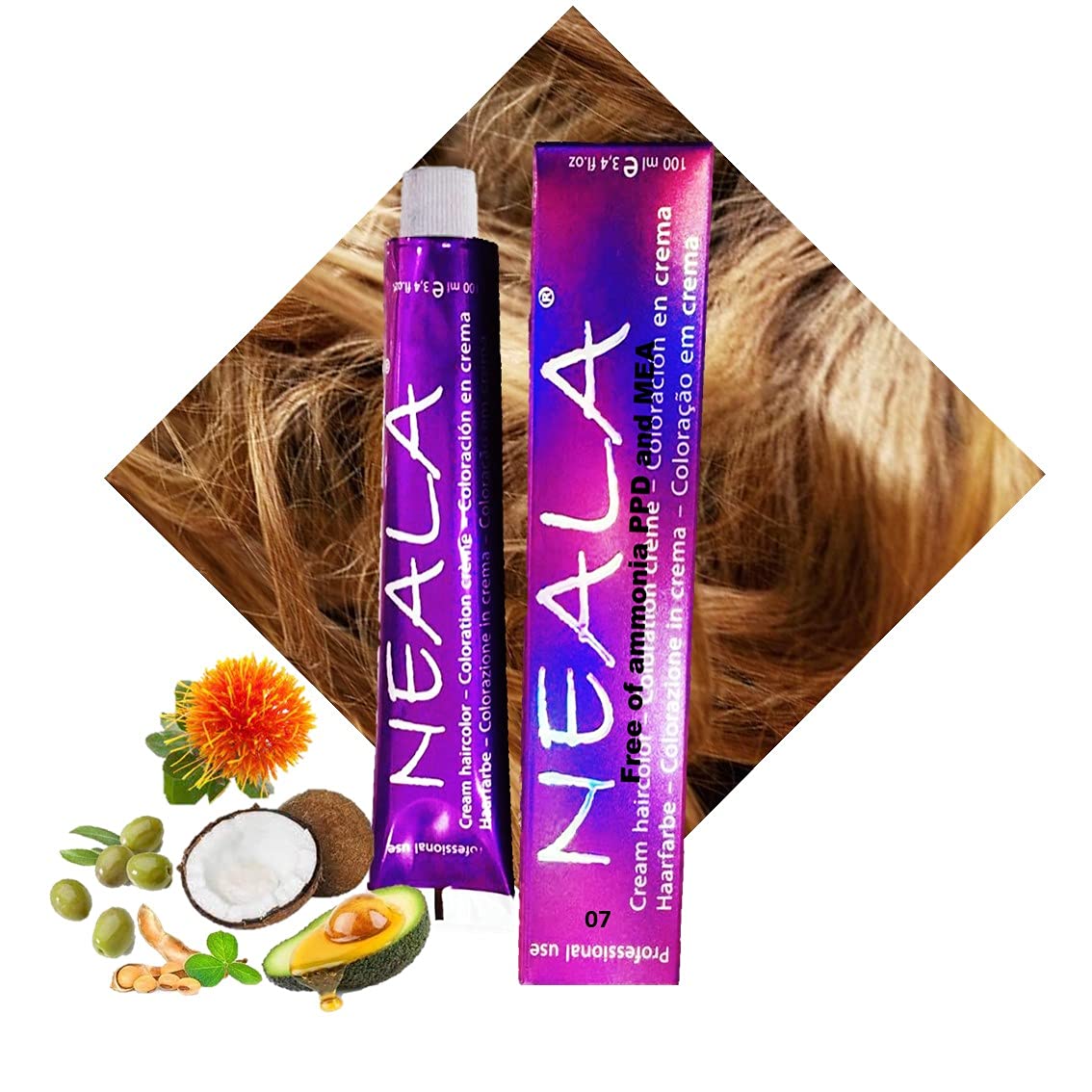 N-07 - Coloración Profesional SIN AMONIACO y libre de PPD y MEA Enriquecido con Omega9, extractos naturales y vitaminas. Gran brillo y cobertura. - 07- RUBIO MEDIO NATURAL - NEALA 100ml.