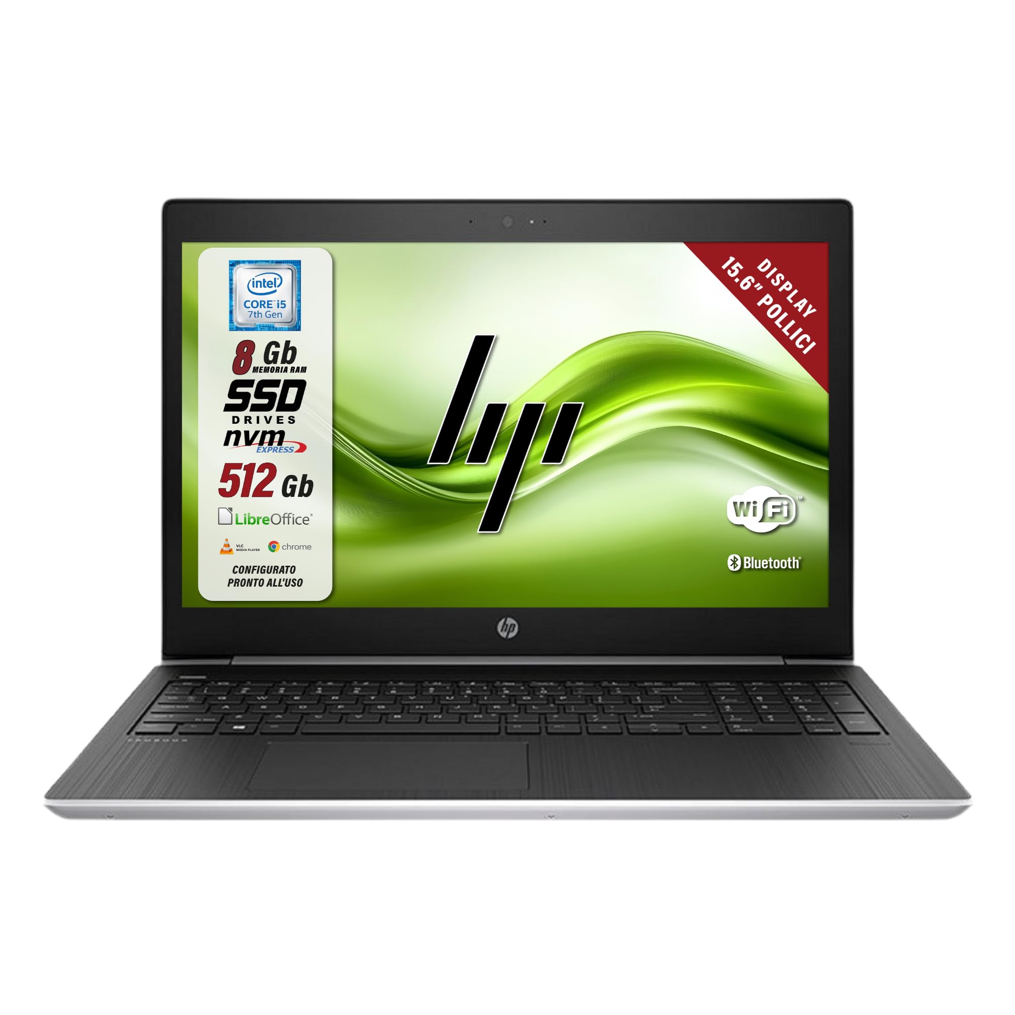 HP Probook 450 G5 - Pc Portatile intel i5-7200u 2.5Ghz 2 Core - Display HD da 15.6" - Ram 8Gb SSD 512 Gb - Notebook Pronto all'uso con Libre Office (Ricondizionato)