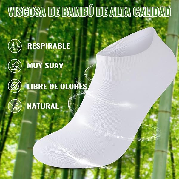 10/20 Pares Calcetines Tobilleros Hombre Mujer De Bambú – Calcetines Cortos Hombre Verano, Absorción Humedad, Ultra Suaves, Transpirables, Anti-Sudor, Negro | Blanco | Gris | Azul - 3