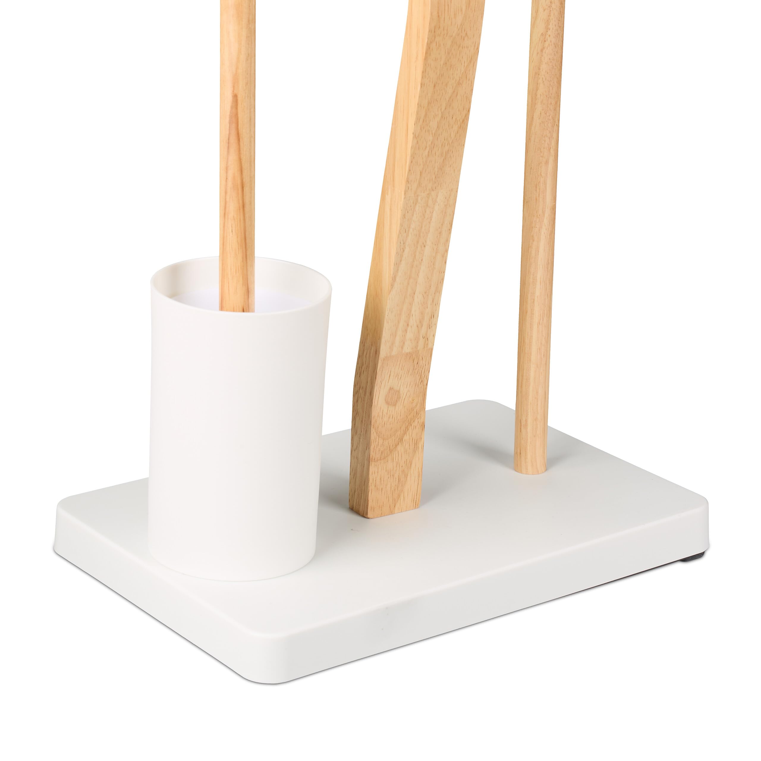 Relaxdays Escobillero y Portarrollos Baño, 80x30x20 cm, Bambú, Balda, Vertical, Escobilla con Soporte, Blanco/Natural