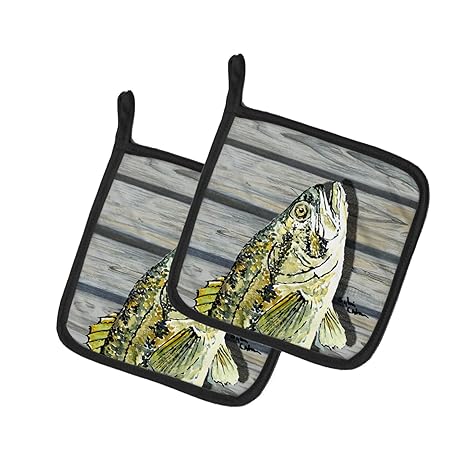 Caroline's Treasures Fish Bass Small Mouth Pair of Pot Holders 8493PTHD, 7.5HX7.5W, Multicolor