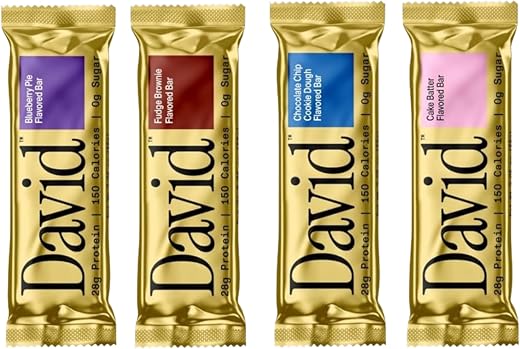 David, Protein Bar, Sample Pack, Variety Pack, Pack of 4 Protein Bars | 28g of Protein | 150 Calories | 0g of Sugar - High Protein, Low Carb, Gluten Free Protein Bar