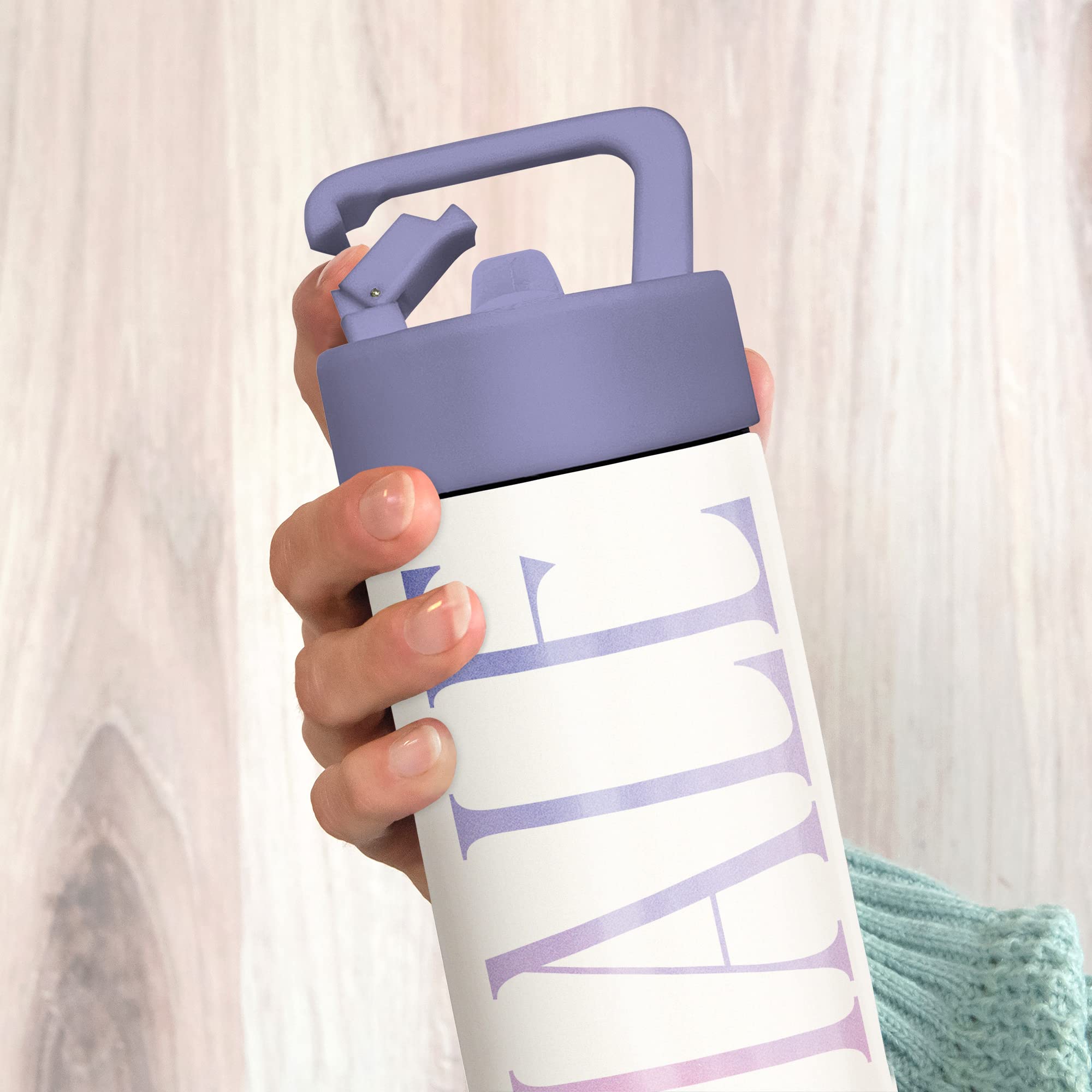 Studio Oh! Inhale Exhale Isolierte Wasserflasche mit Strohhalm, doppelwandige Edelstahl-Wasserflasche, 590 ml