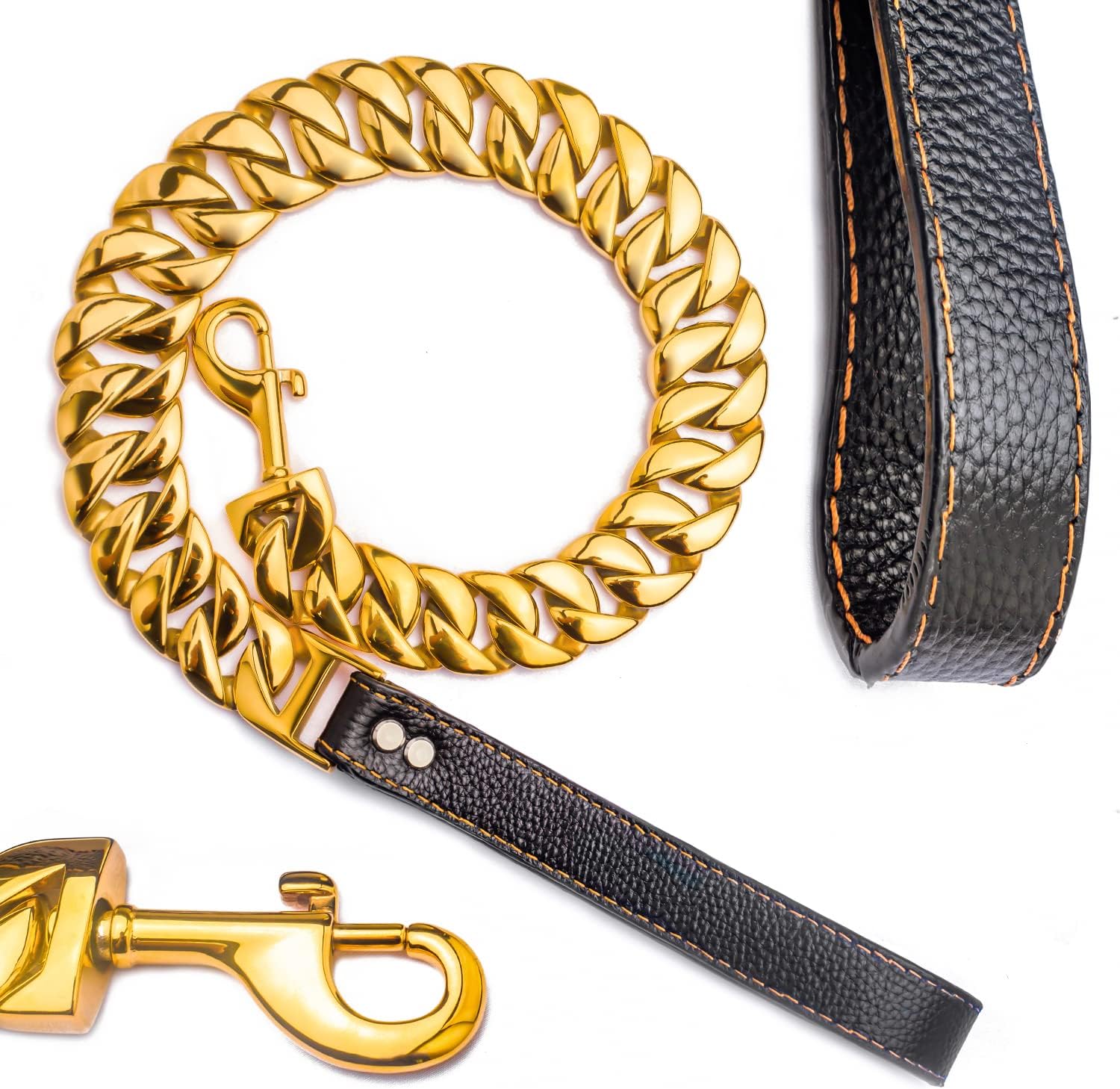 Gold Dog Chain Collar& Dog Chain Leash Set