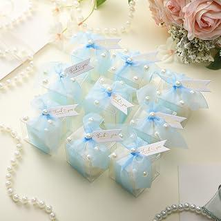 Nuanchu 30 Sets Bridal Shower Favors Blue 1.6" Mini Bubble Candles | Wedding Favors Gifts for Guests Aesthetic Bubble Candles Baby Shower Favor with Thank You Card Ribbon for DIY Baptism Gift