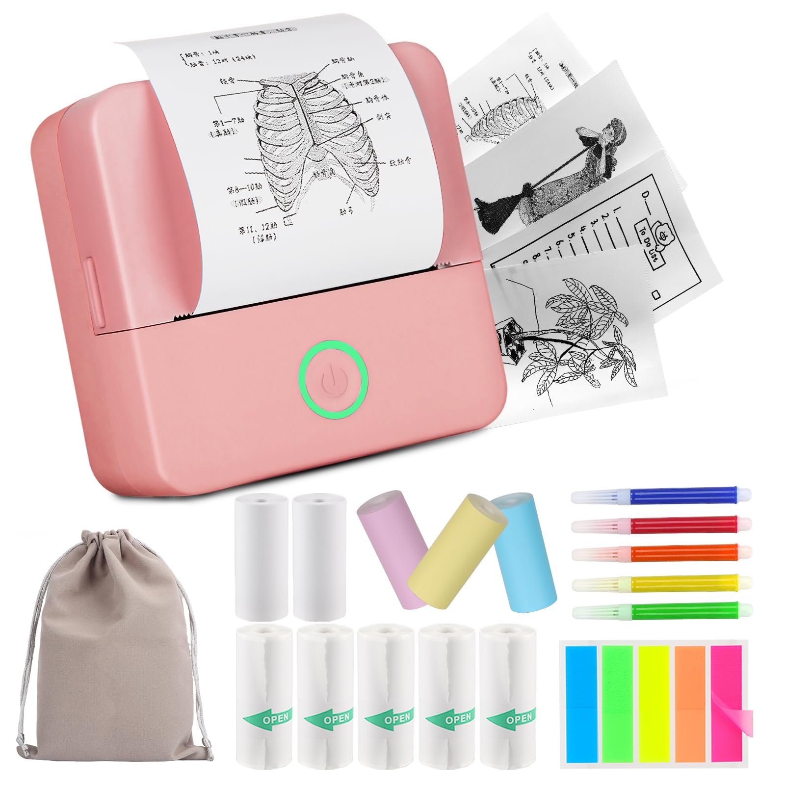 HUIJUTCHEN Mini Pocket Printer Portable Thermal Photo Printer with 10 Rolls Printing Paper for Android or iOS APP, Bluetooth Inkless Printer Labler Maker (X6 Pink)