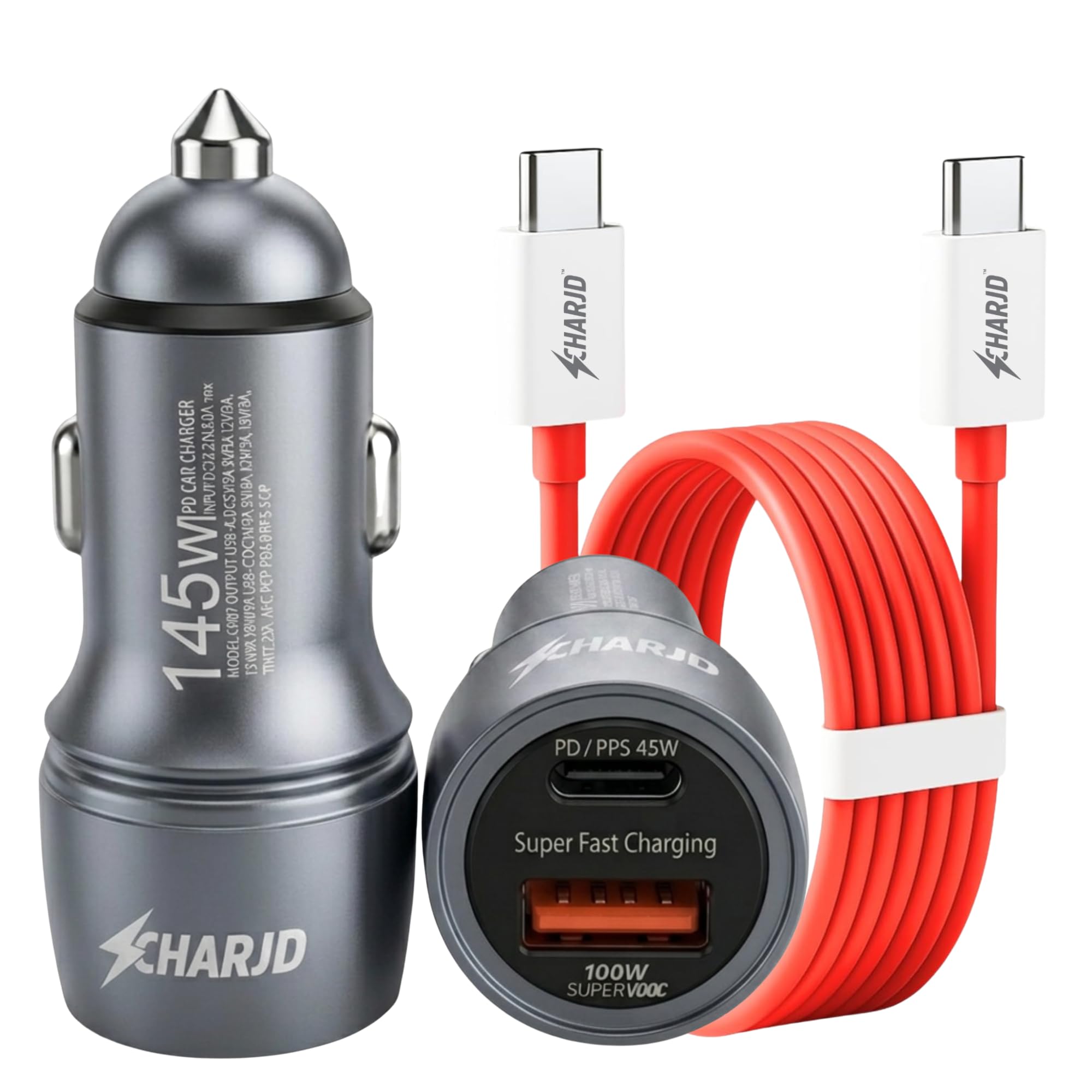 165W Car Charger Fast Charging 120W SuperVOOC & 45W PD Dual Port Car Charger Type C Car Charging Adapter with C to C Red Cable Fast Charging Premium Car Mobile Charger for Laptops & Phones-image-37