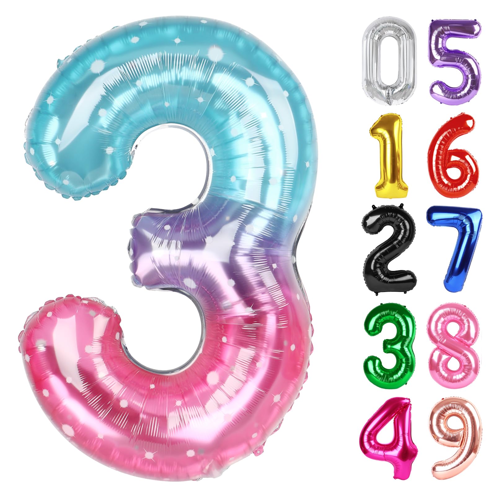 Starry Sky Number 3 Balloon 40 Inch, 3rd Birthday Decorations Men Women