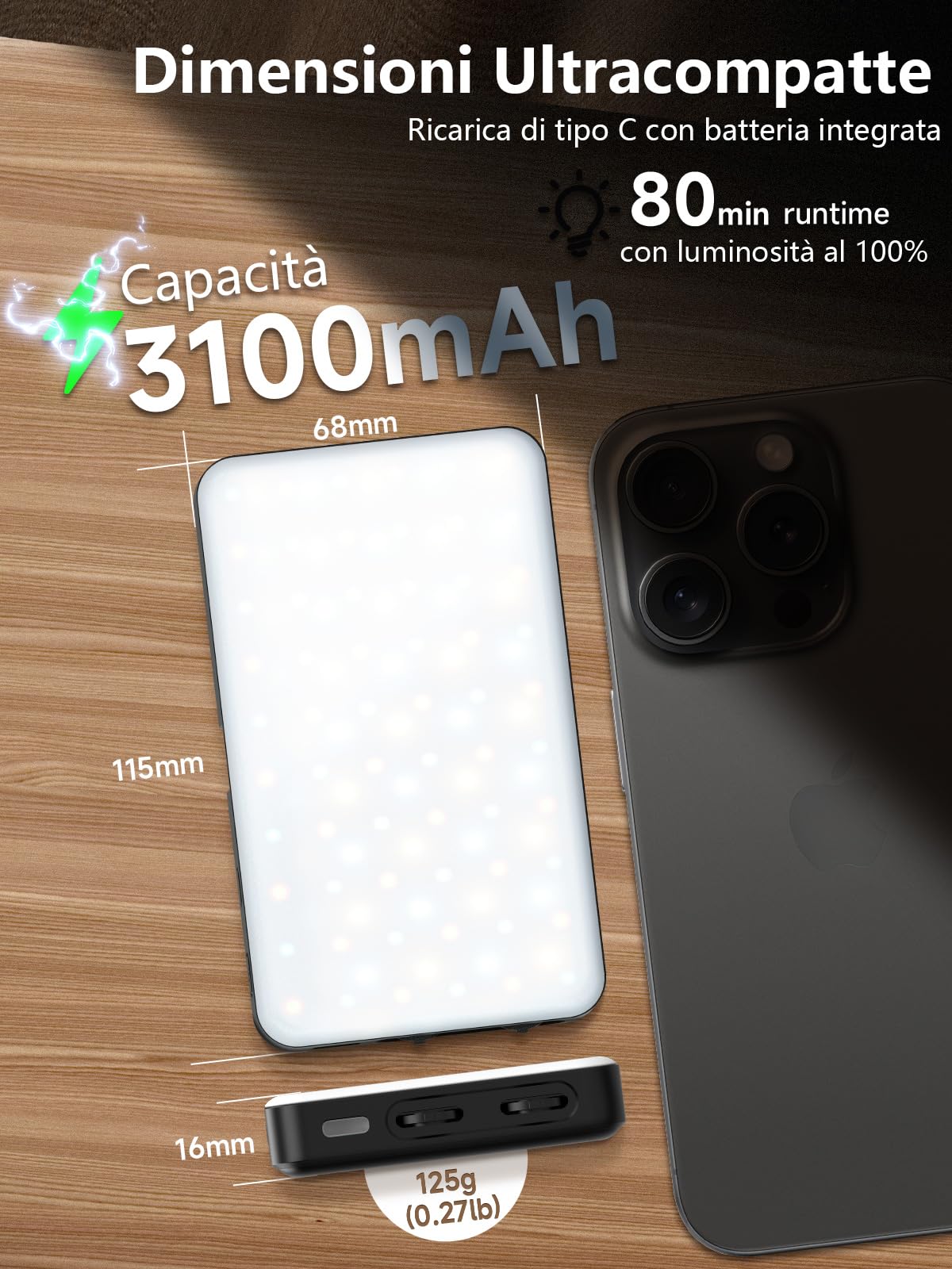 Moman PC8 Luce Video Professionale RGB Pannello LED 3100mAh con App Control, 13 Effetti Luce per Fotocamera/Streaming/YouTube
