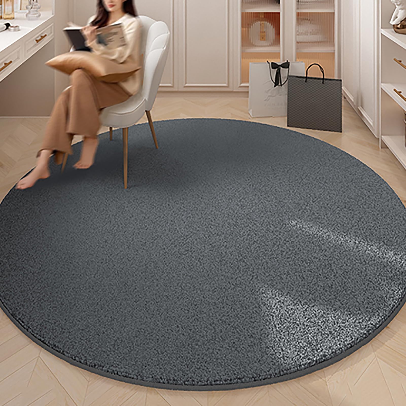 Tapis rond de salon doux et épais avec dos antidérapant pour chambre