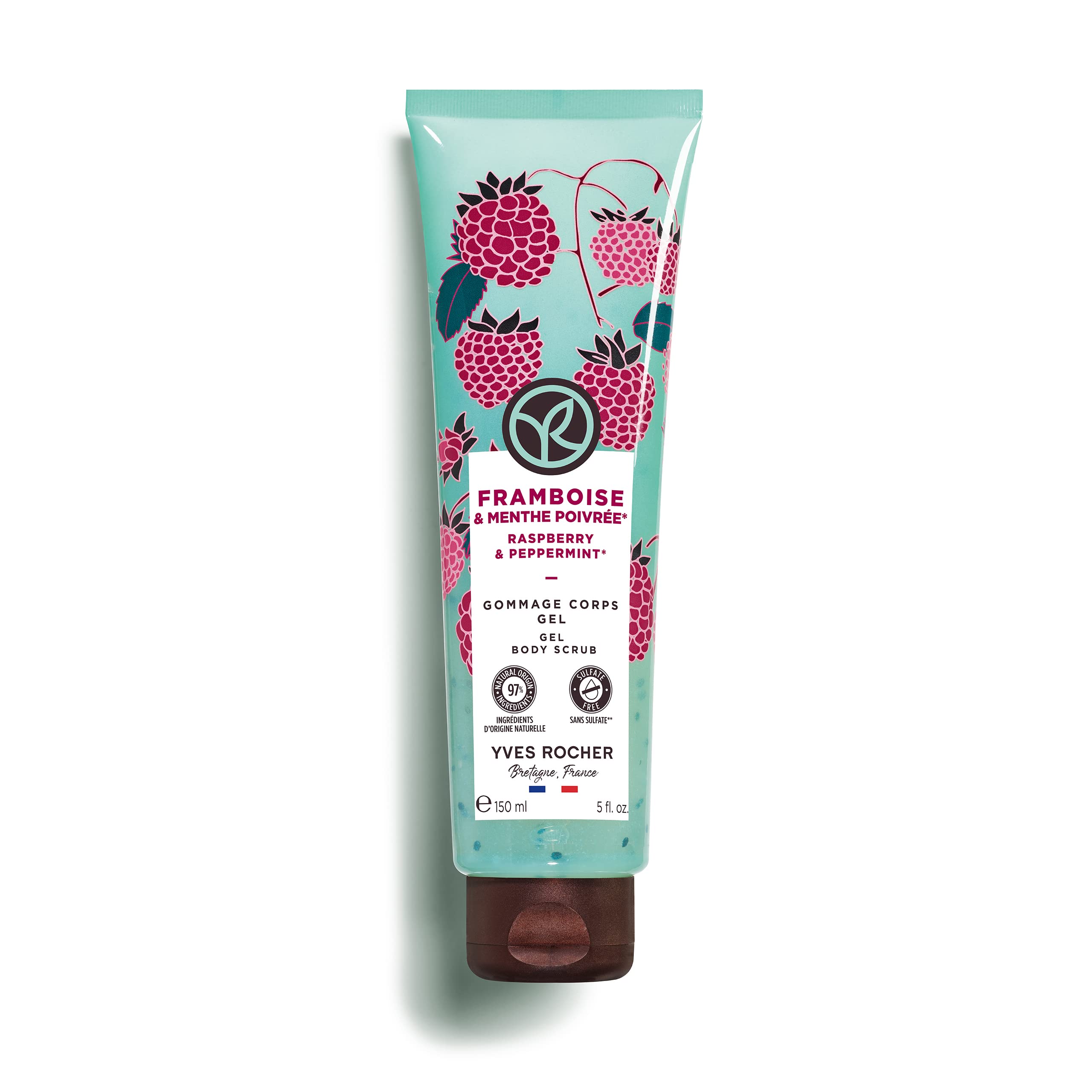 Yves Rocher - Exfoliante Corporal Bain de Nature Frambuesa & Hierbabuena - Sin Sulfatos - 98% de ingredientes de origen natural - 150ml