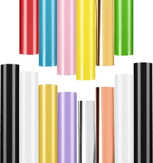 Lya Vinyl 14 Pack Permanent Vinyl for Cricut, 14 Glossy Colors Self Adhesive Vinyl Sheets for Cricut and Silhouette, Cricut Vinyl for Party Decoration, Sticker, Craft Cutter, Car Decal