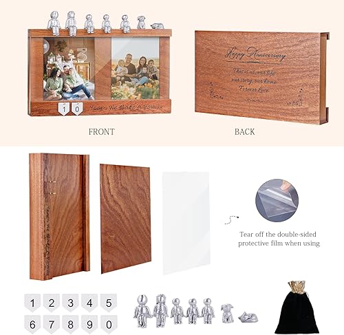 Miniatura 6 de Caja de recuerdo de aniversario con estatua familiar, marco de madera para almacenamiento de recuerdos preciados, regalos de aniversario o boda para