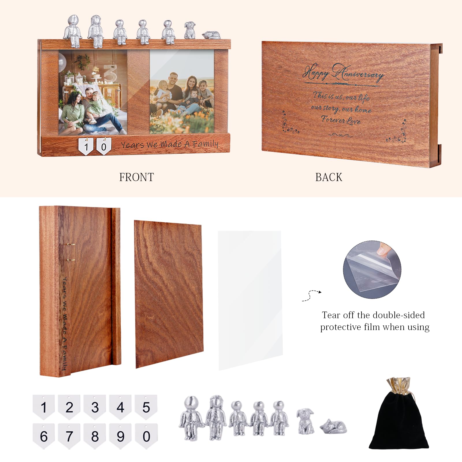 Erinnerungsbox zum Jahrestag, Holz-Bilderrahmen für geschätzte Andenken, Jahrestags- oder Hochzeitsgeschenke für sie/ihn (Walnuss)