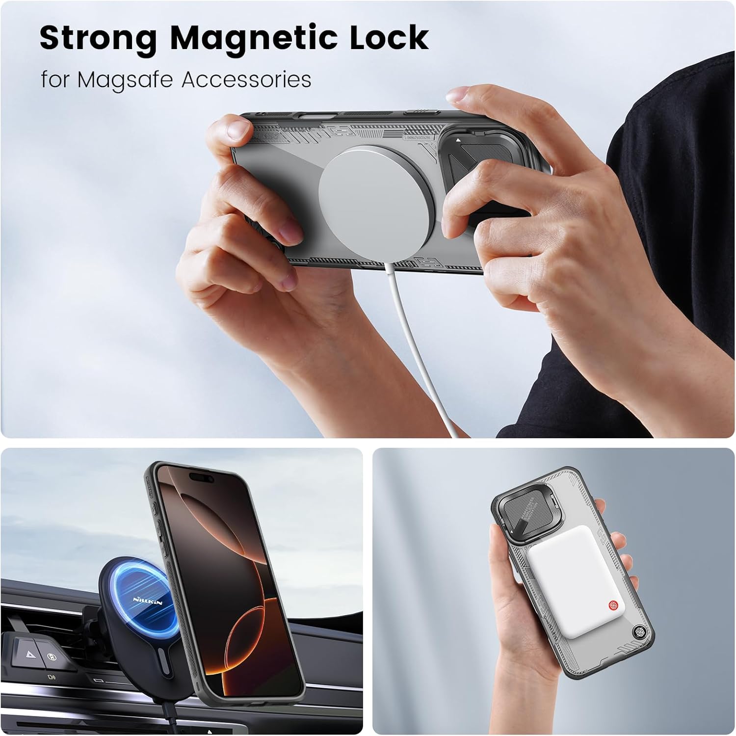 Nillkin Magnetic for iPhone 16 Pro Max Case Clear, Compatible with Magsafe, Never Yellow & Biodegradable Material, Translucent Case with Invisible Kickstand & Camera Cover for 16 Pro Max 6.9", Black - Image 2