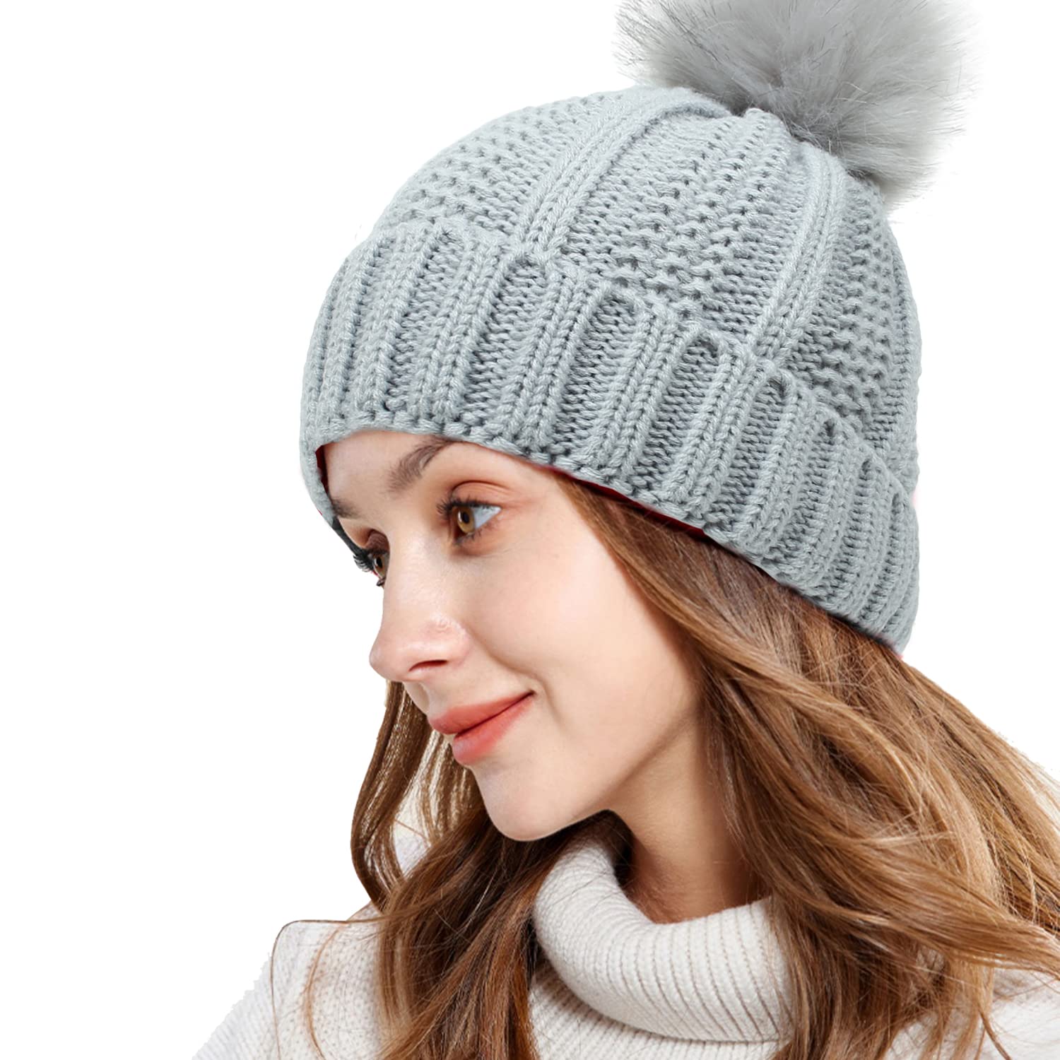 M MUNCASOBeanie Hat Man Warm Knit Winter Hat for Women, Unisex Satin Lined Knitted Hat, Fleece Line Winter Hat for Man and Women