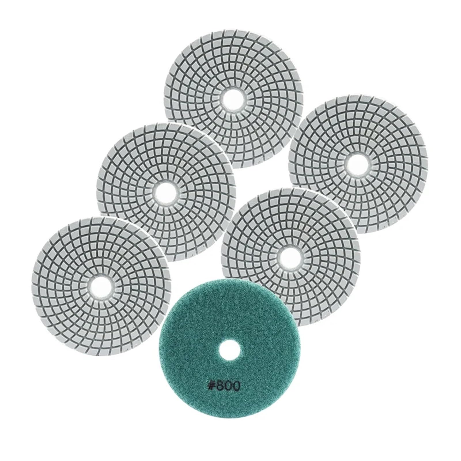 6 almohadillas de pulido de diamante de 100 mm, disco de lijado húmedo para pulir granito, mármol, cuarzo, grano 50-3000, suerte (grano 800)
