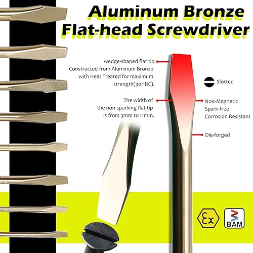 Miniatura 3 de WEDO Destornillador, destornillador ranurado sin chispas, destornillador de cabeza plana con tapa de golpe, bronce de aluminio, longitud 6.024 in (6