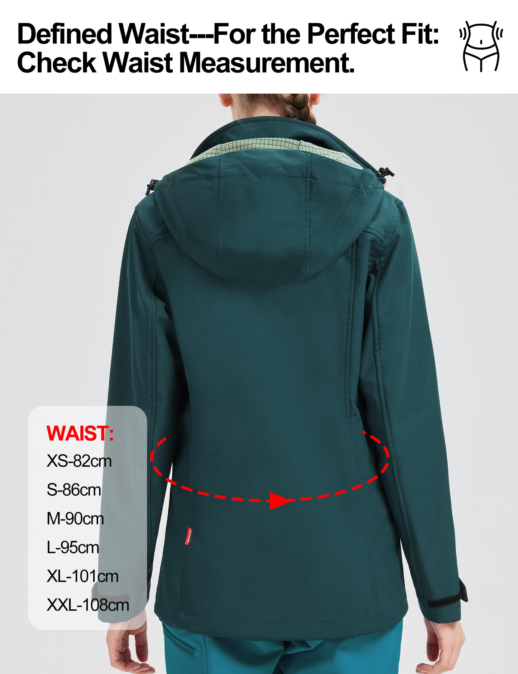KUTOOK Giacca Softshell Donna Giacca Trekking Donna Invernale in Pile con Cappuccio Removibile Impermeabile Antivento per Pesca Arrampicata Escursionismo all'aperto e Vita Quotidiana