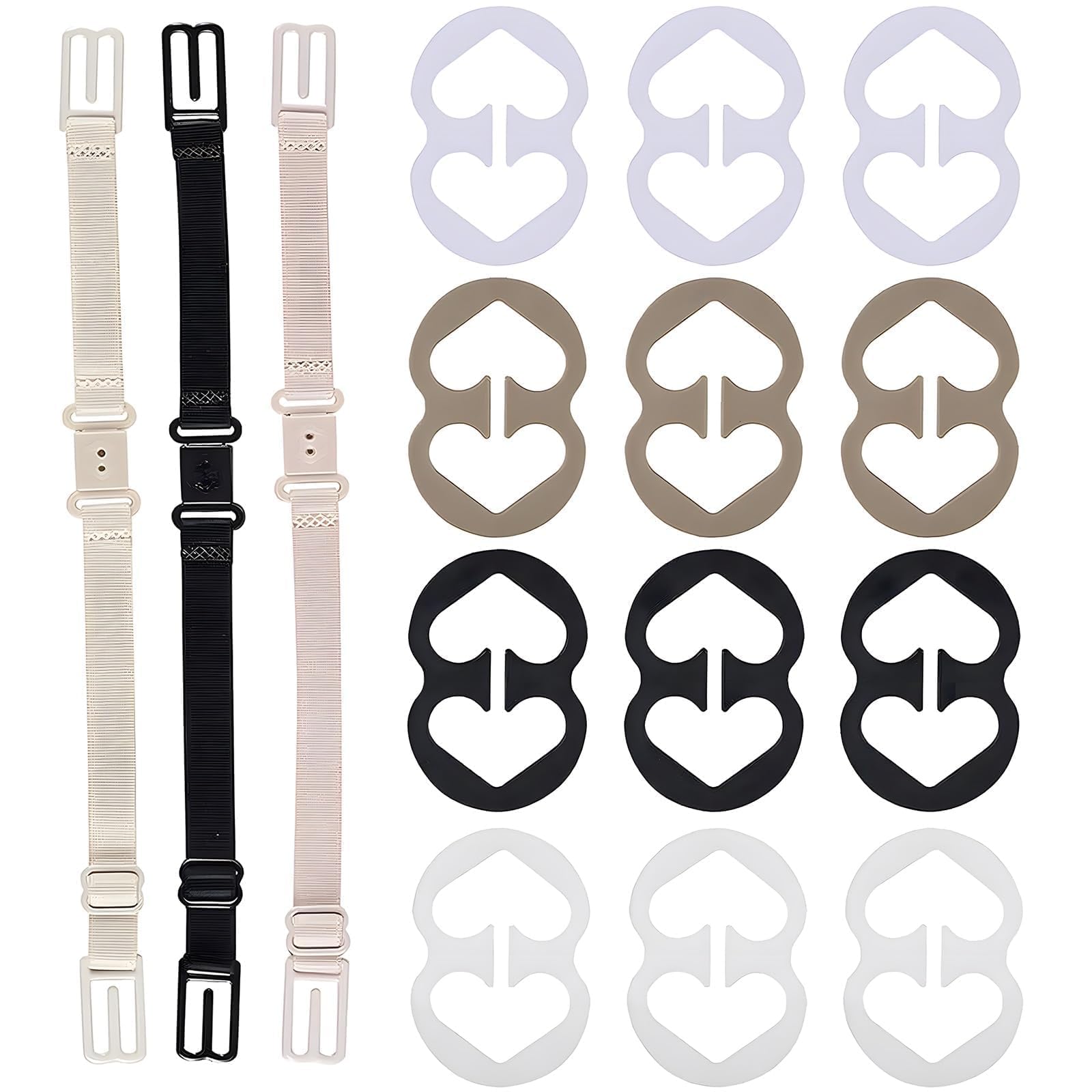 Bra Strap Clips,12 Bra Clips and Bra Straps Holder Women’s Black,White,Beige for Full Cup Size (Black & White & Nude)