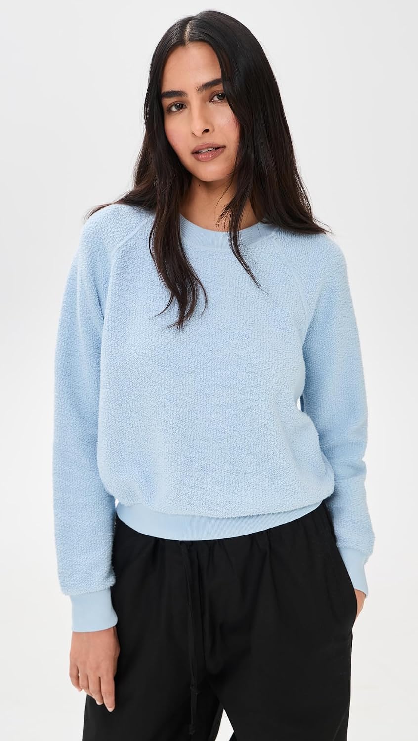 perfectwhitetee Women's Ziggy Inside Out Fleece Long Sleeve Shrunken Crewneck Sweatshirt