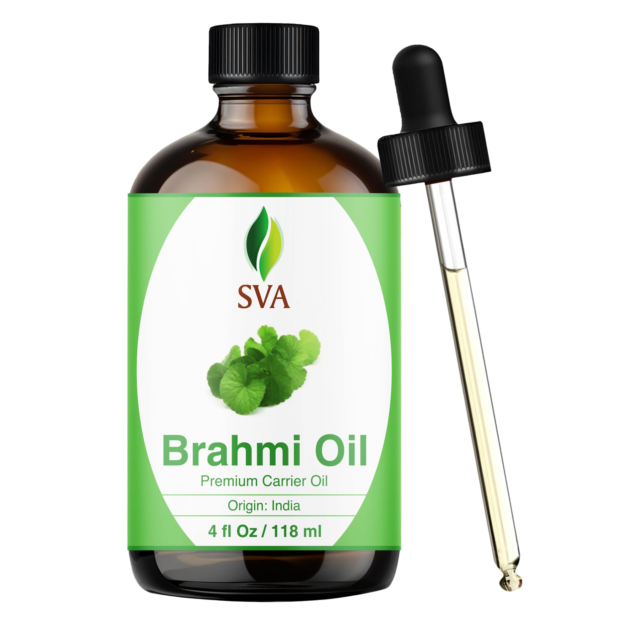 SVA Brahmi Oil - 4 Fl Oz – 100% Natural Cold Pressed Brahmi Oil - for Face, Skin Care, Hair Care, Scalp Massage & Body Massage – Carrier Oil with DropperUSDA Organic