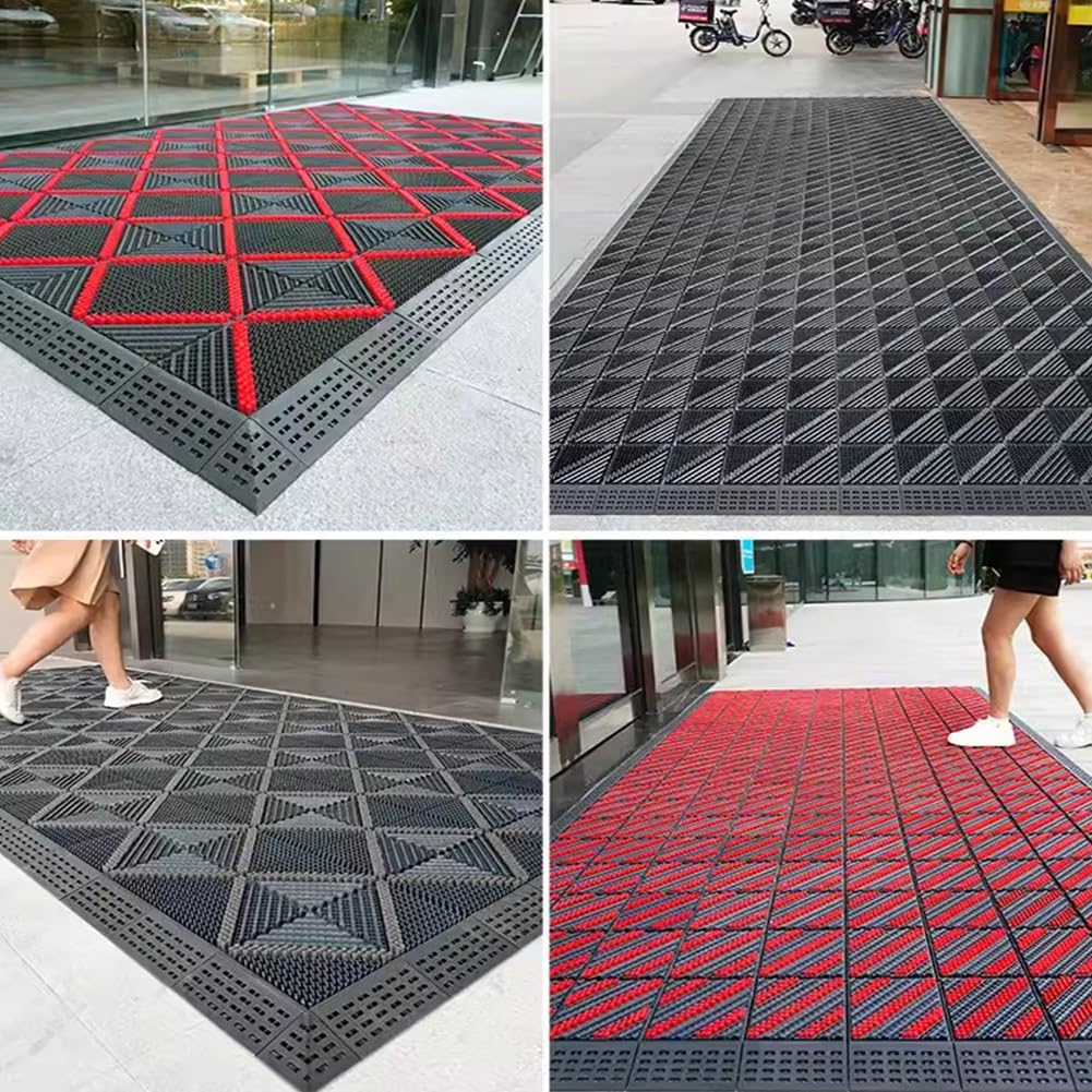 Alfombrilla de cojín entrelazada resistente al agua para uso al aire libre, rascador modular de silicona, antideslizante, ideal para aeropuerto, gris, 75 x 120 cm