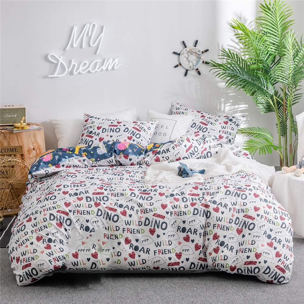 RORA Duvet Cover Set Dinosaur Pattern Blue Reversible Kids Boys 2 Pieces Bedding, 1 Envelope Pillowcase and 1 Duvet Cover (Dinosaur, Twin)