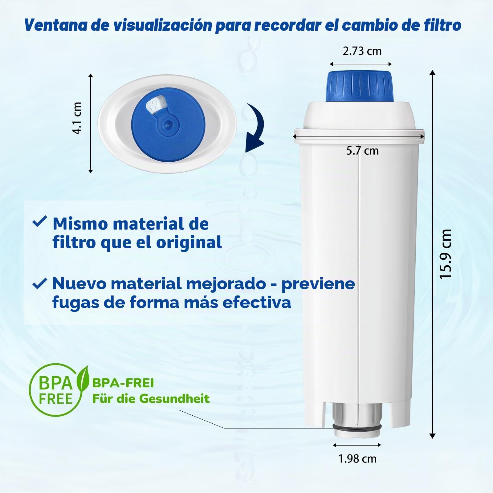 Mutital 6 filtros de agua para cafeteras automáticas DeLonghi con descalcificador de carbón activo Filtros Delonghi para series De'Longhi ECAM, ETAM, EC, BC, Repuesto DLSC002, SER3017 y 5513292811