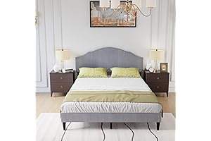 Estructura de cama completa tapizada PayLessHere con cabecera de tela y soporte...