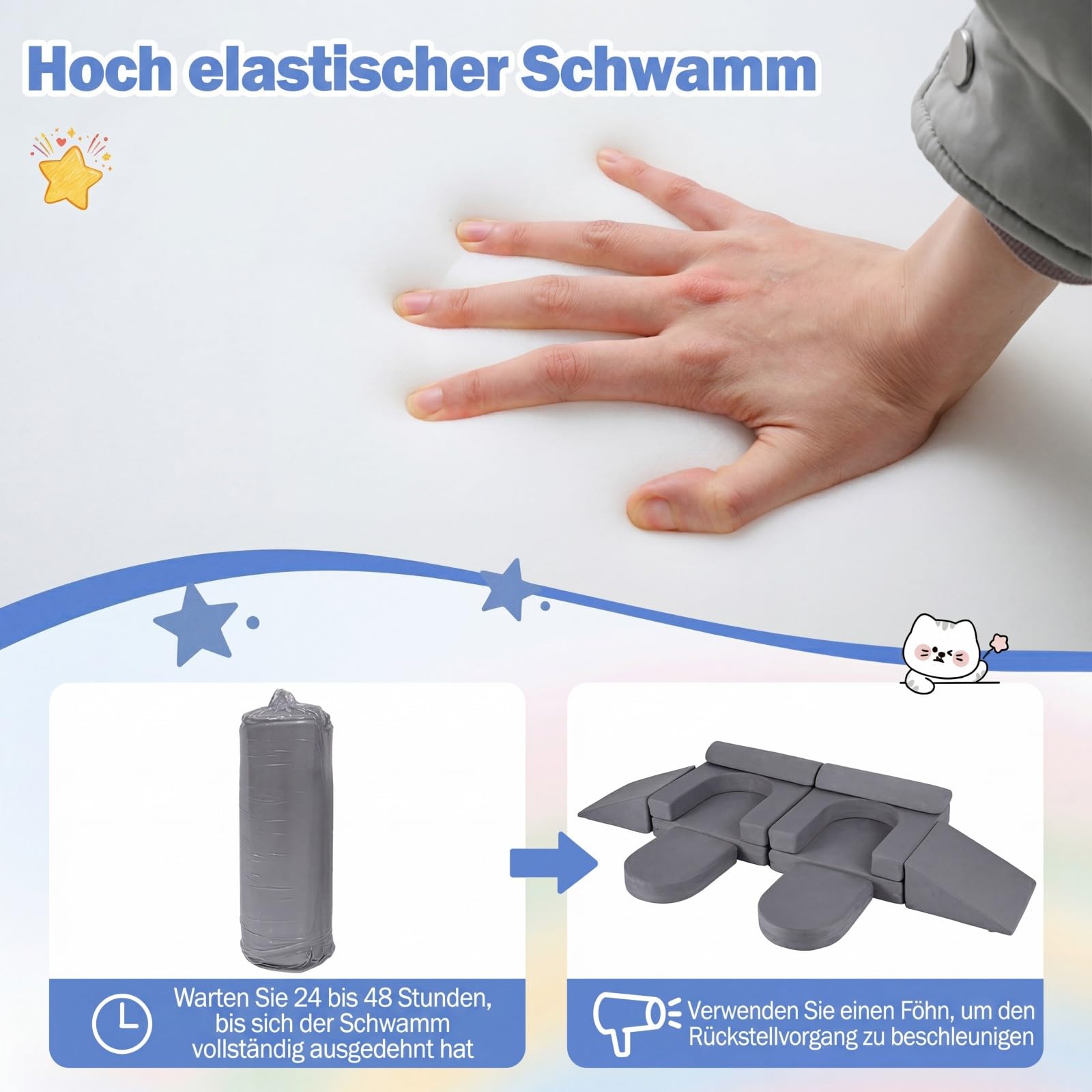 COSTWAY 10-częściowa modułowa sofa do zabawy, rozkładana sofa dziecięca ze zdejmowaną i nadającą się do prania poszewką z zamszu, piankowe klocki do pokoju dziecięcego, kanapa dla dzieci od 3 lat