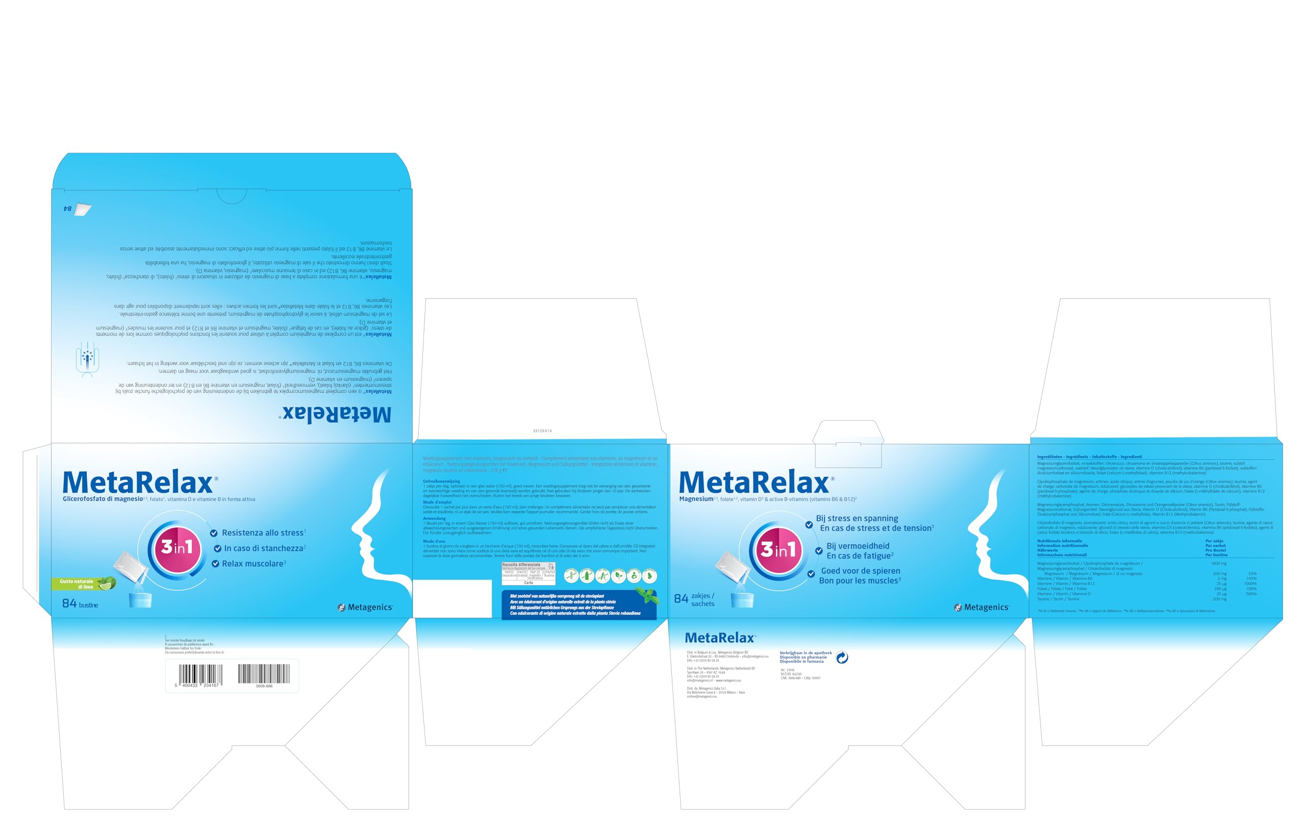 Metagenics MetaRelax Magnesium-Pulver - Limette - Zuckerfrei - 84 Beutel | Hochwertiges Magnesium-Pulver mit B-Vitaminen & D3. Trägt zur Verringerung von Müdigkeit und zu normaler Muskelfunktion bei