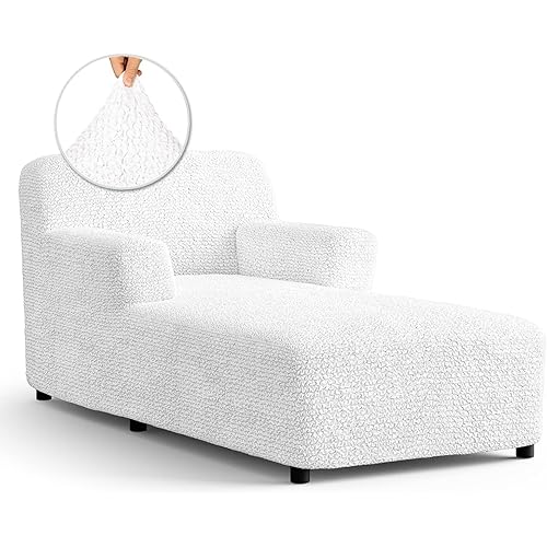 PAULATO BY GA.I.CO. Chaise Lounge Cover - Lounge Sofa Slipcover - Soft Polyester Fabric Slipcovers - 1-Piece Form Fit Stretch Furniture Slipcover - Microfibra Collection - White (Chaise Lounge)