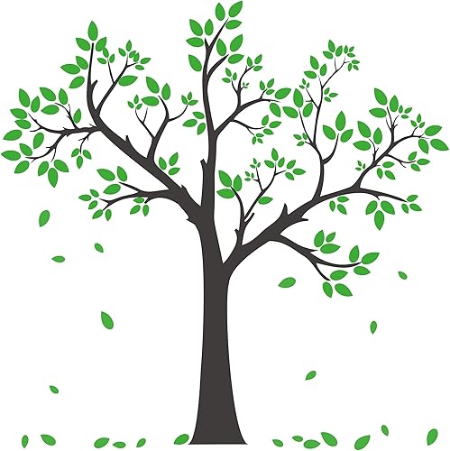 Miniatura 1 de Buiory 6 hojas de calcomanías de pared de árbol gigante de 12 x 18 pulgadas extraíbles hojas verdes que caen decoración de arte para despegar y