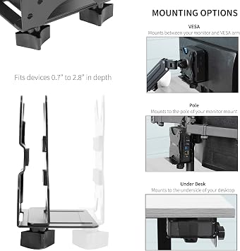VIVO Adjustable Thin Client Mini PC Mount Bracket, CPU VESA Under Desk and Monitor Arm Computer Holder, Black, MOUNT-PC05C