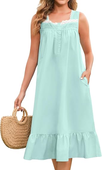 YOZLY Nightgowns for Women Soft Sleeveless Sleep dress Lace Night Gown