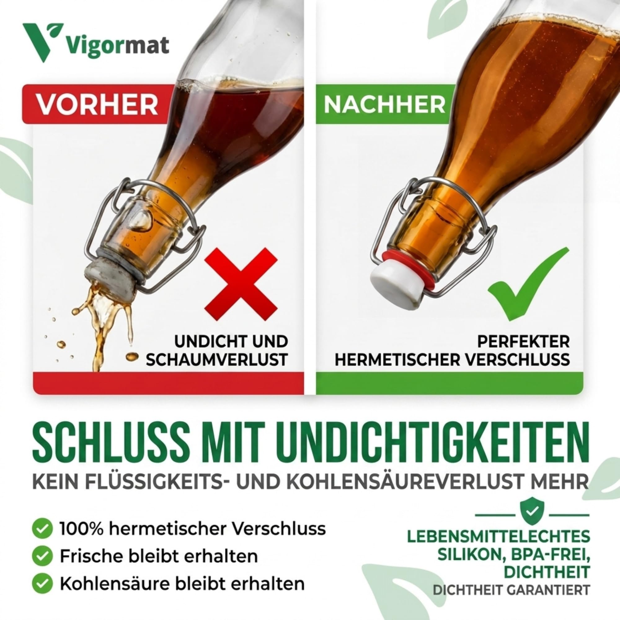 Flaschenverschluss Bierflaschen mit Bügelverschluss, Flaschen Bügelverschluss mit Gummidichtung, Luftdicht und Spülmaschinenfest für Bier, Öl und Weinflaschen (50 Stück Porzellan)