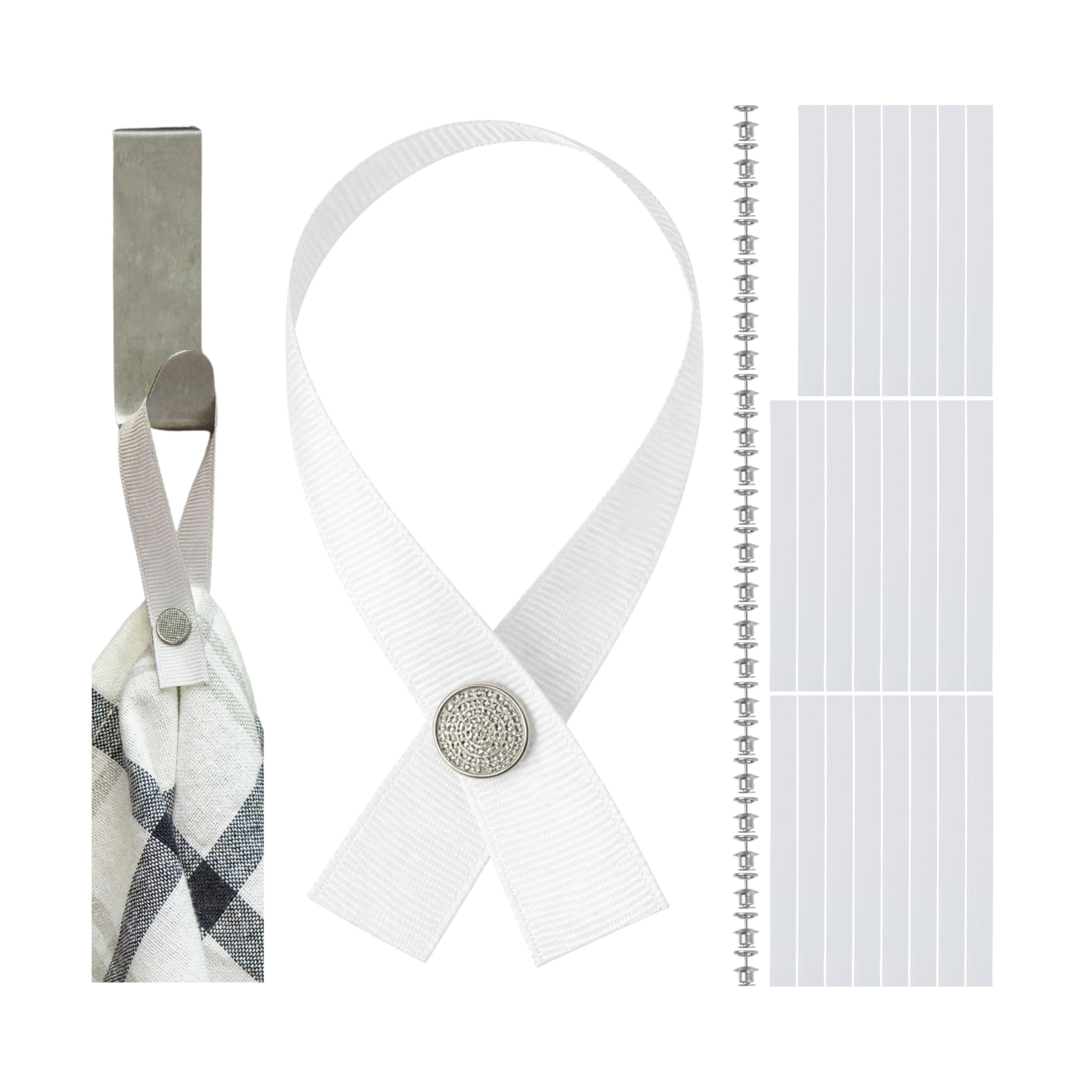 Your Day Mate With Pin, White, 24 Pcs Sew-Free Hanger For Textiles, 24 Pack, 180 X 12 Mm Loops, In White, With Pin And Button Fastener, Hanger Tabs For Tea Towel, Bath Towel, Cloth, Cloth, Decorative Items, Camping Accessories