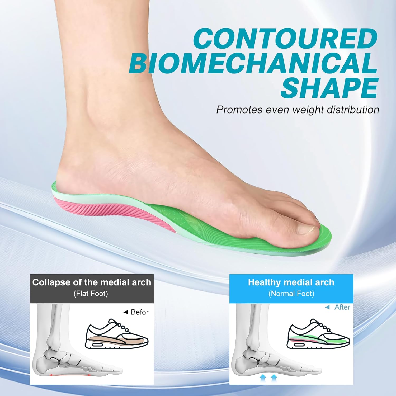 ZOVE Plantar Fasciitis Insoles for Unisex Extra Wide Width Shoe Insoles Arch Support Orthopedic Shoes Damping Apply Work and Sneakers 8833 Green 40-41 - Image 4