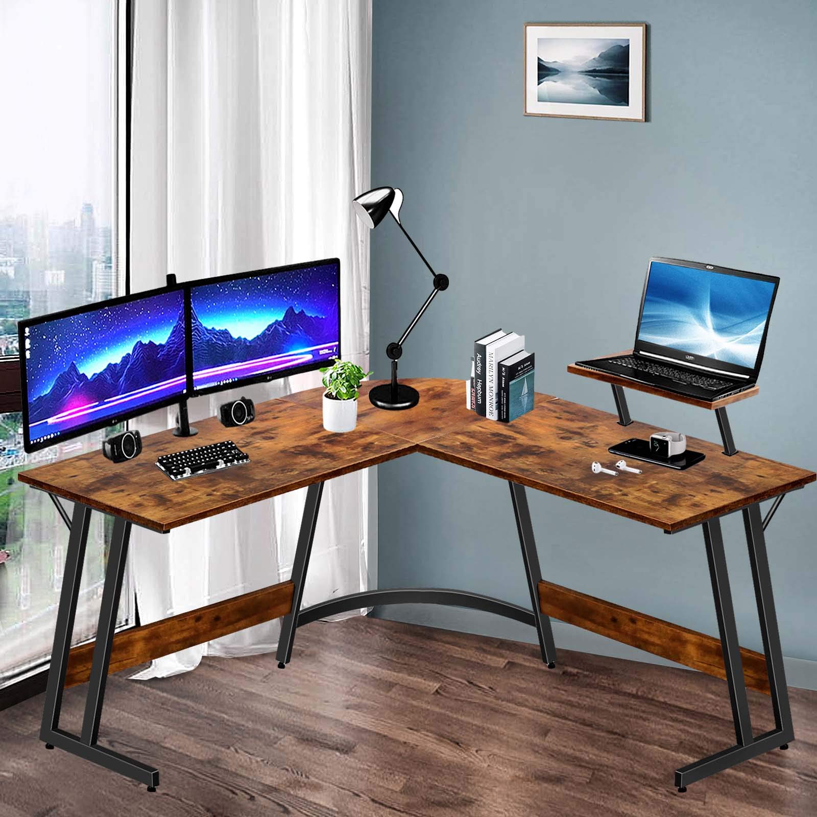 LUFEIYA L Shaped Computer Desk Corner Office LShaped Gaming Desks for