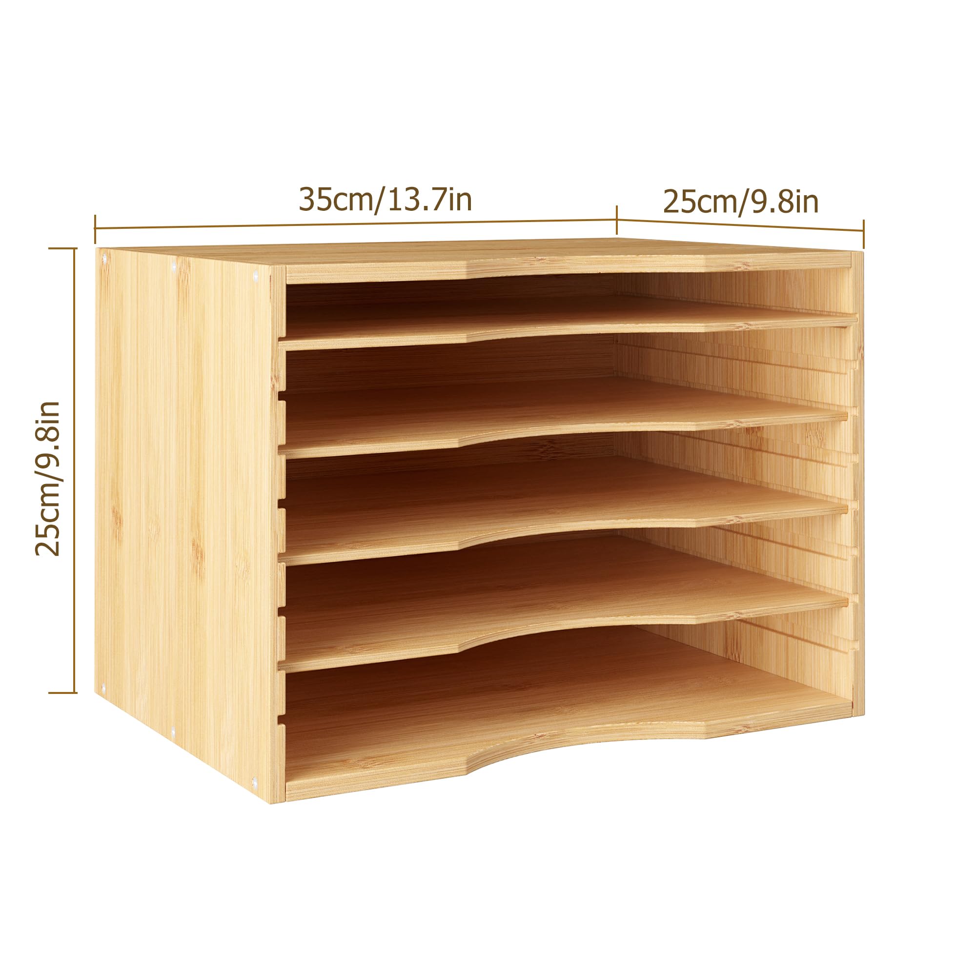 FOREHILL Organizer z półkami na dokumenty w formacie A4, organizer na listy z 4 regulowanymi półkami, drewniane półki do układania dokumentów w stos, organizer na biurko, 35 x 25 x 25 cm