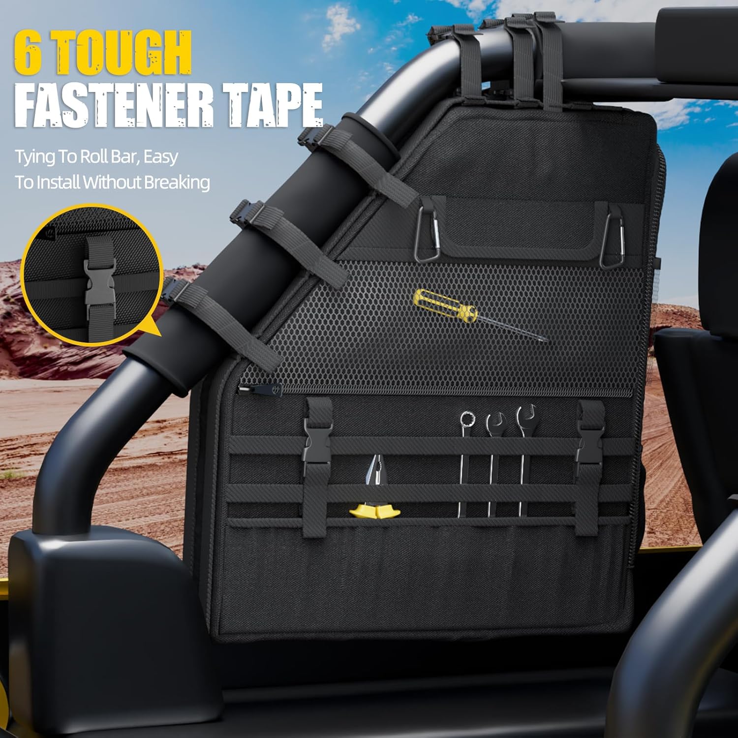 MIKKUPPA Roll Bar Storage Bag - Compatible with 1997-2023 Jeep Wrangler JK TJ LJ & Unlimited JL 4-Door - Saddle Bag Cargo Organizer Tool Kit with Multi-Pockets (Pack of 2)