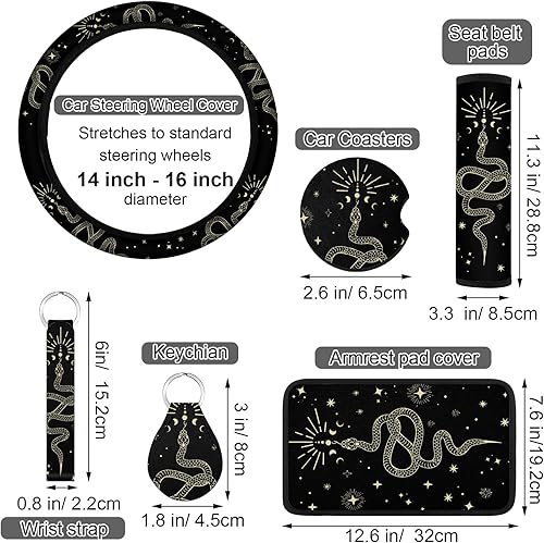 Miniatura 7 de Riakrum Juego completo de 15 fundas de asiento de serpiente celestial bohemias, fundas gruesas para asientos delanteros y traseros de automóvil,