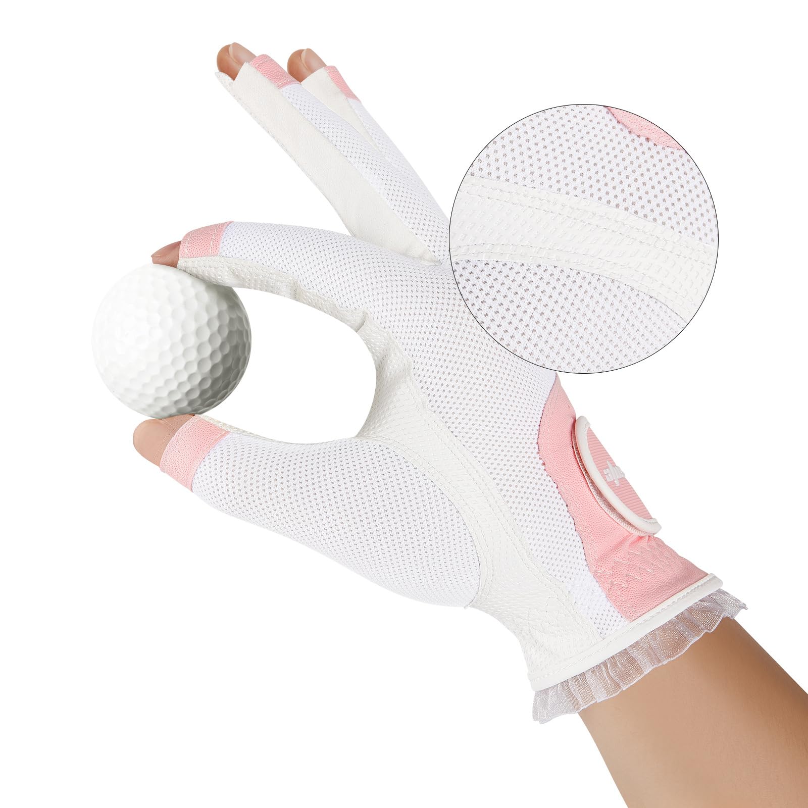 1 Paar Damen Golfhandschuhe, Fingerlose, Atmungsaktive Golfhandschuhe, Sonnenschutz Touchscreen Fäustlinge, Sporthandschuhe für die Linke und Rechte Hand,Pink,S(Length18cm)