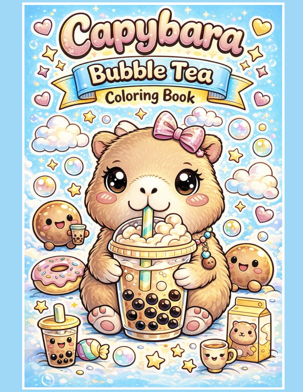 Capybara Bubble Tea Coloring Book: Cute and Relaxing Kawaii Animal Coloring Pages for Kids, Teens and Bubble Tea Lovers